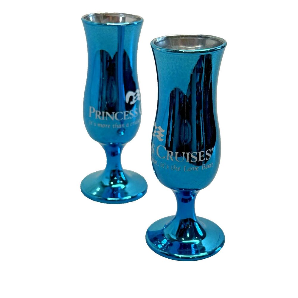 Vintage Princess Cruise Line Blue Reflective Shot Glass Mini Chalice Lot of 2